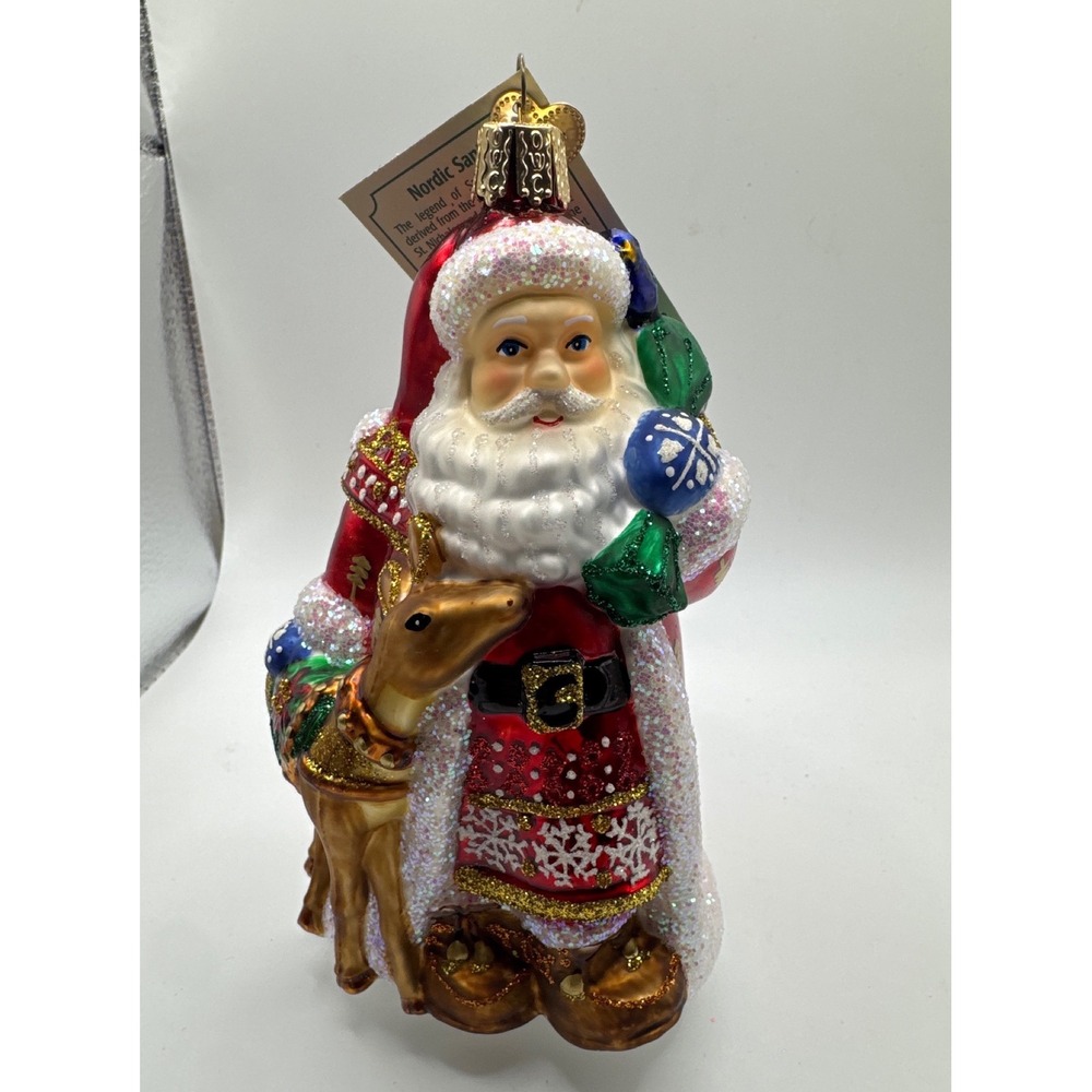 Old World Christmas Nordic Santa Claus Glass Ornament with Reindeer 24151